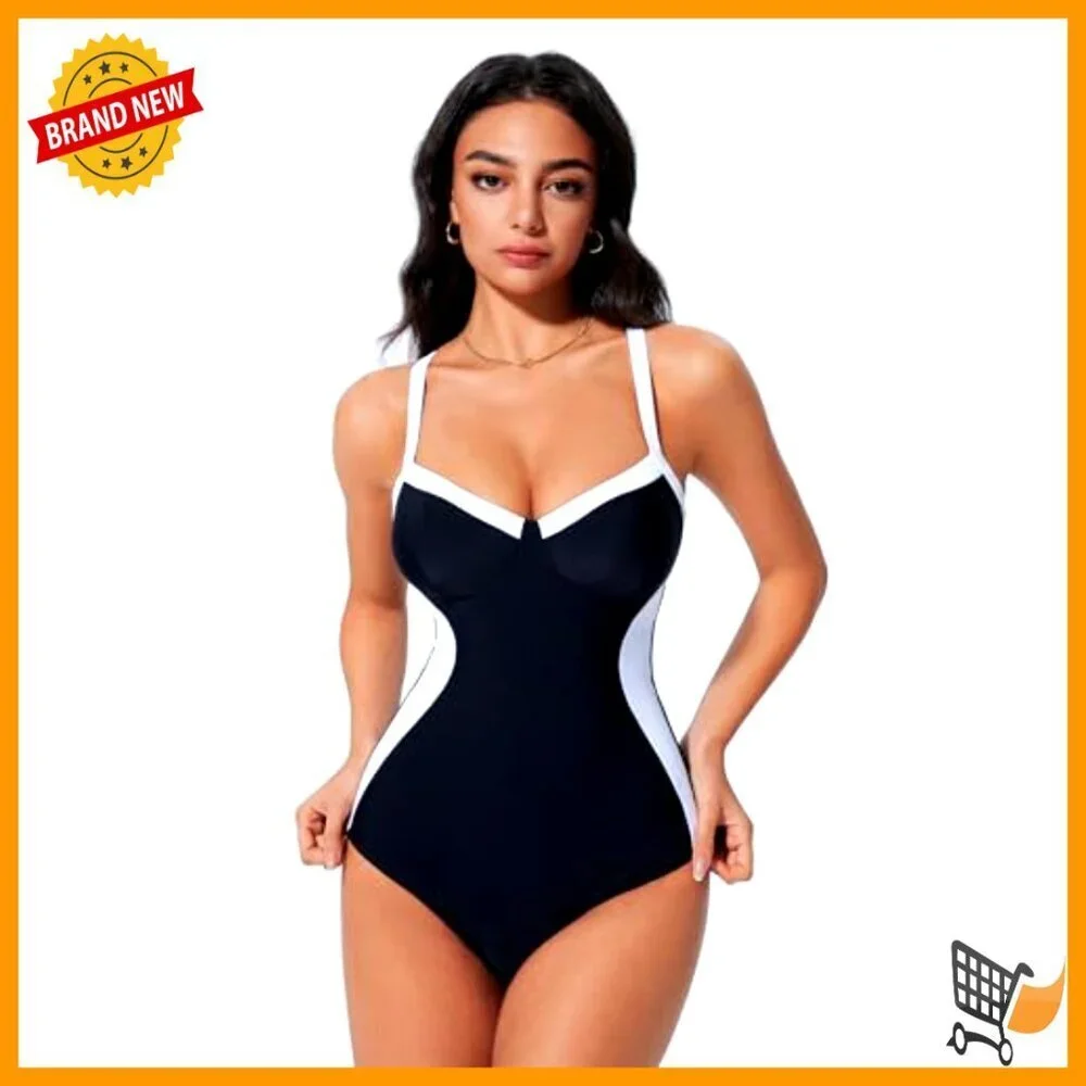 Tummy Control One Piece Swimsuit, Crisscross Back, Slimming, Size S-M-L-XL-XXL
